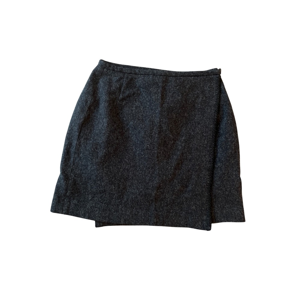 Eddie Bauer Charcoal‎ Gray 100% Wool Wrap Mini Skirt Petite 6 Professional Lined